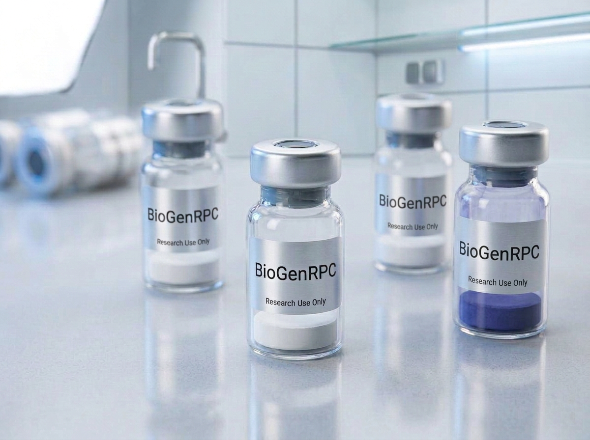 Research vials with crimp caps on a dark surface